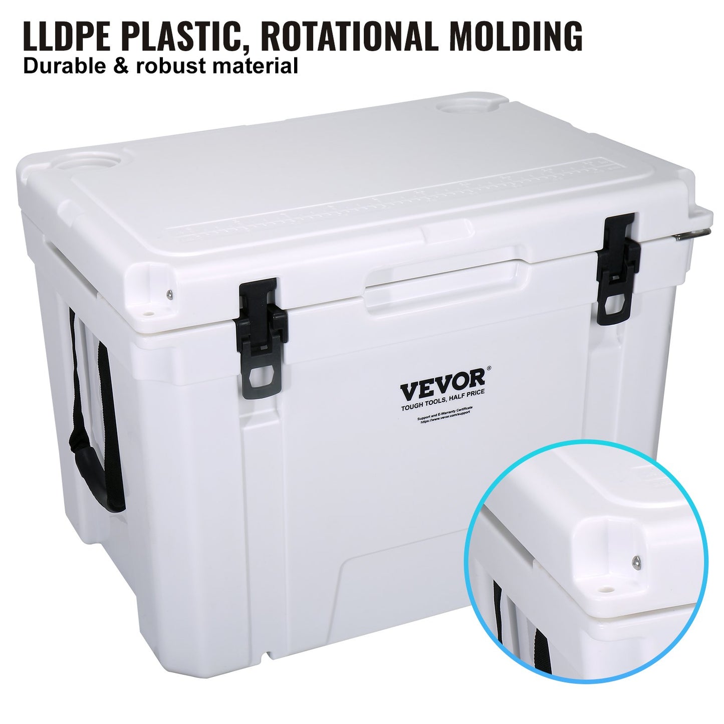 VEVOR Insulated Portable Cooler, 65 qt, Holds 65 Cans, Ice Retention Hard Cooler with Heavy Duty Handle, Ice Chest Lunch Box for Camping, Beach, Picnic, Travel, Outdoor, Keeps Ice for up to 6 Days