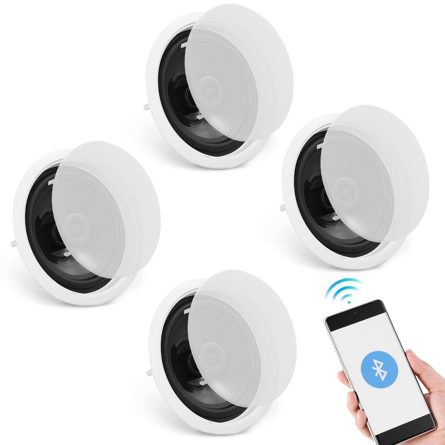 VEVOR 4 PCs 165.1 mm Bluetooth in Ceiling Speakers, 150W, Flush Mount Ceiling & in-Wall Speaker System with Impedance 89dB Sensitivity, for Home Kitchen Living Room Bedroom or Covered Porches