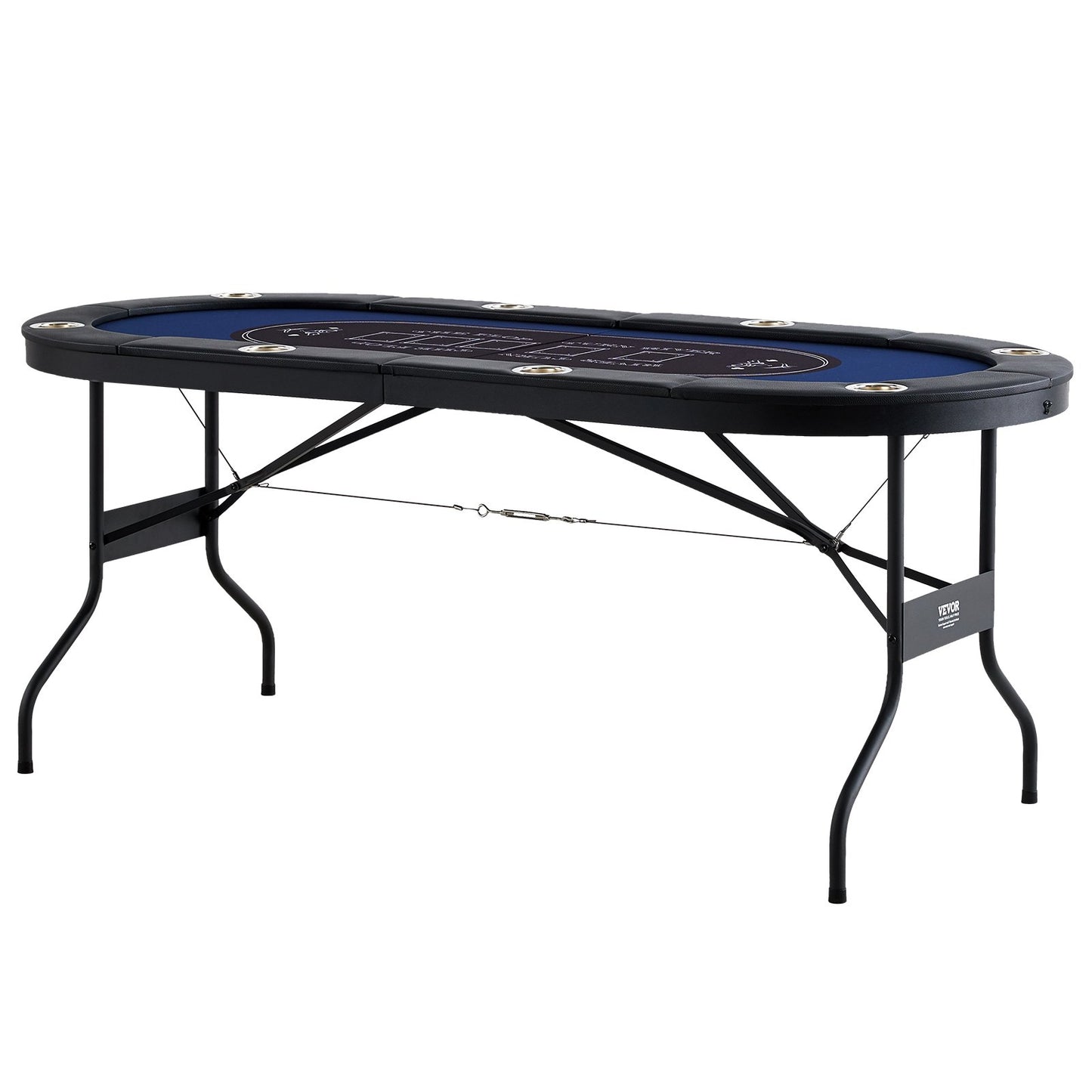 VEVOR 8 Player Foldable Poker Table, Blackjack Texas Holdem Poker Table with Padded Rails and Stainless Steel Cup Holders, Portable Folding Card Board Game Table,183cm Oval Casino Leisure Table, Blue