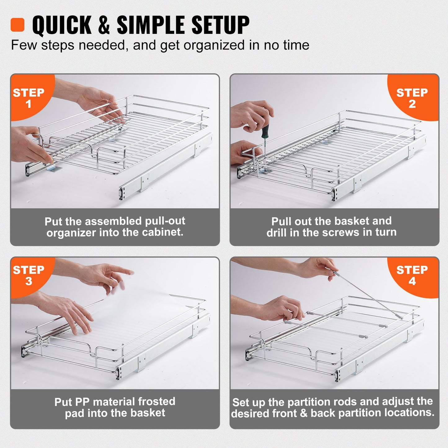 VEVOR Pull Out Cabinet Under Sink Organizer 11 x 21 Inch Wire Drawer Basket