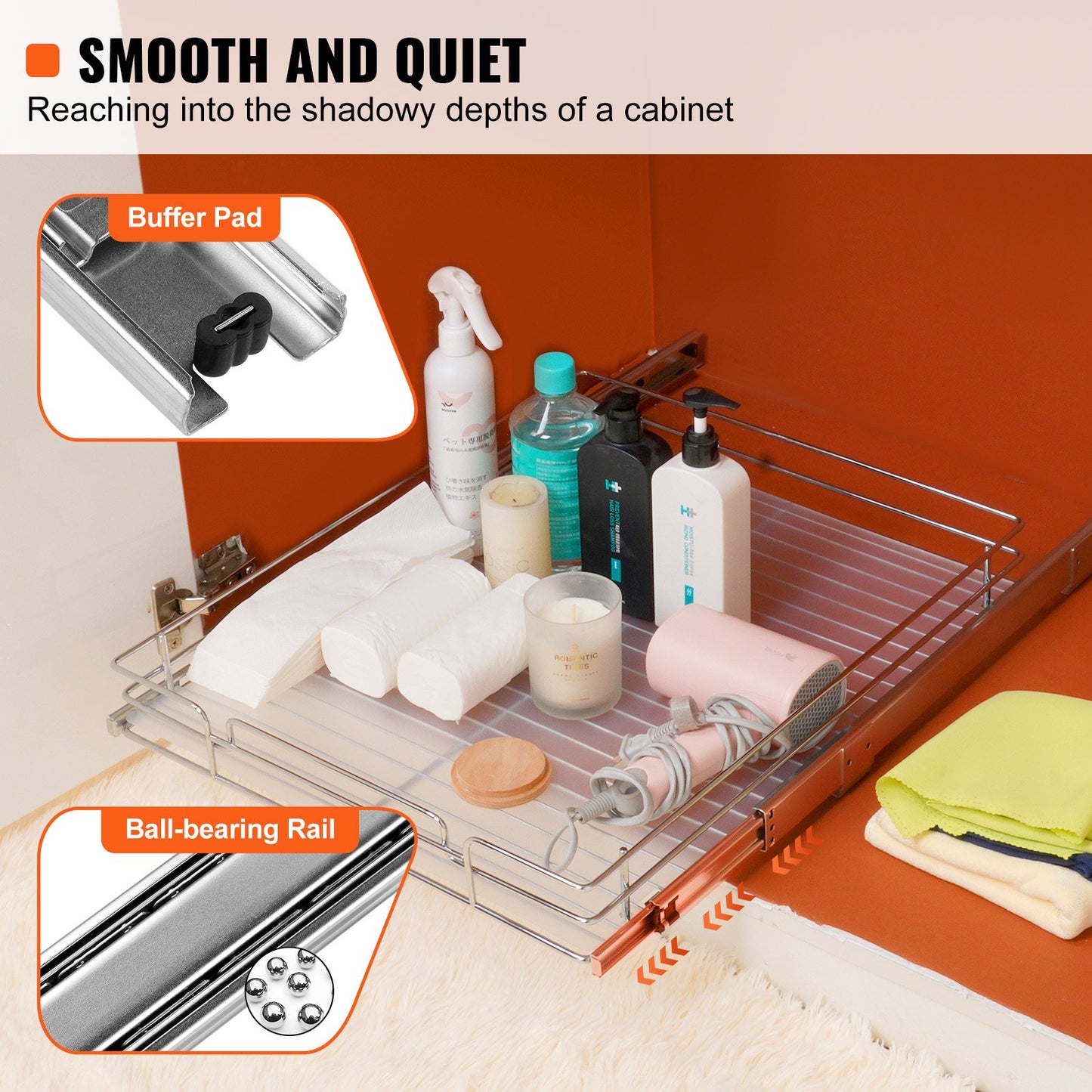 VEVOR 34x53 cm Pull Out Cabinet Organizer, Heavy Duty Slide Out Pantry Shelves, Chrome-Plated Steel Roll Out Drawers, Sliding Drawer Storage for Home, Inside Kitchen Cabinet, Bathroom, Under Sink