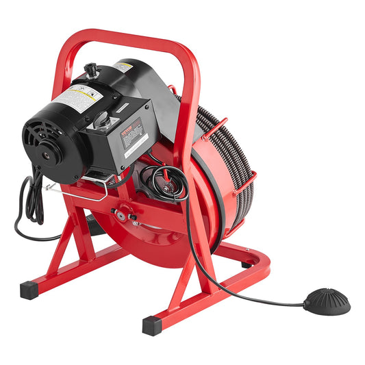 VEVOR Drain Cleaner Machine Drain Auger 75FT x 1/2 Inch Manual Feed & 4 Cutters