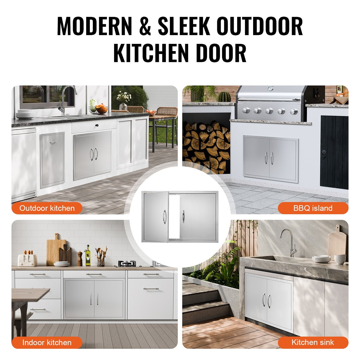 VEVOR BBQ Access Door, 838x558 mm Double Outdoor Kitchen Door, Stainless Steel Flush Mount Door, Wall Vertical Door with Handles, for BBQ Island, Grilling Station, Outside Cabinet