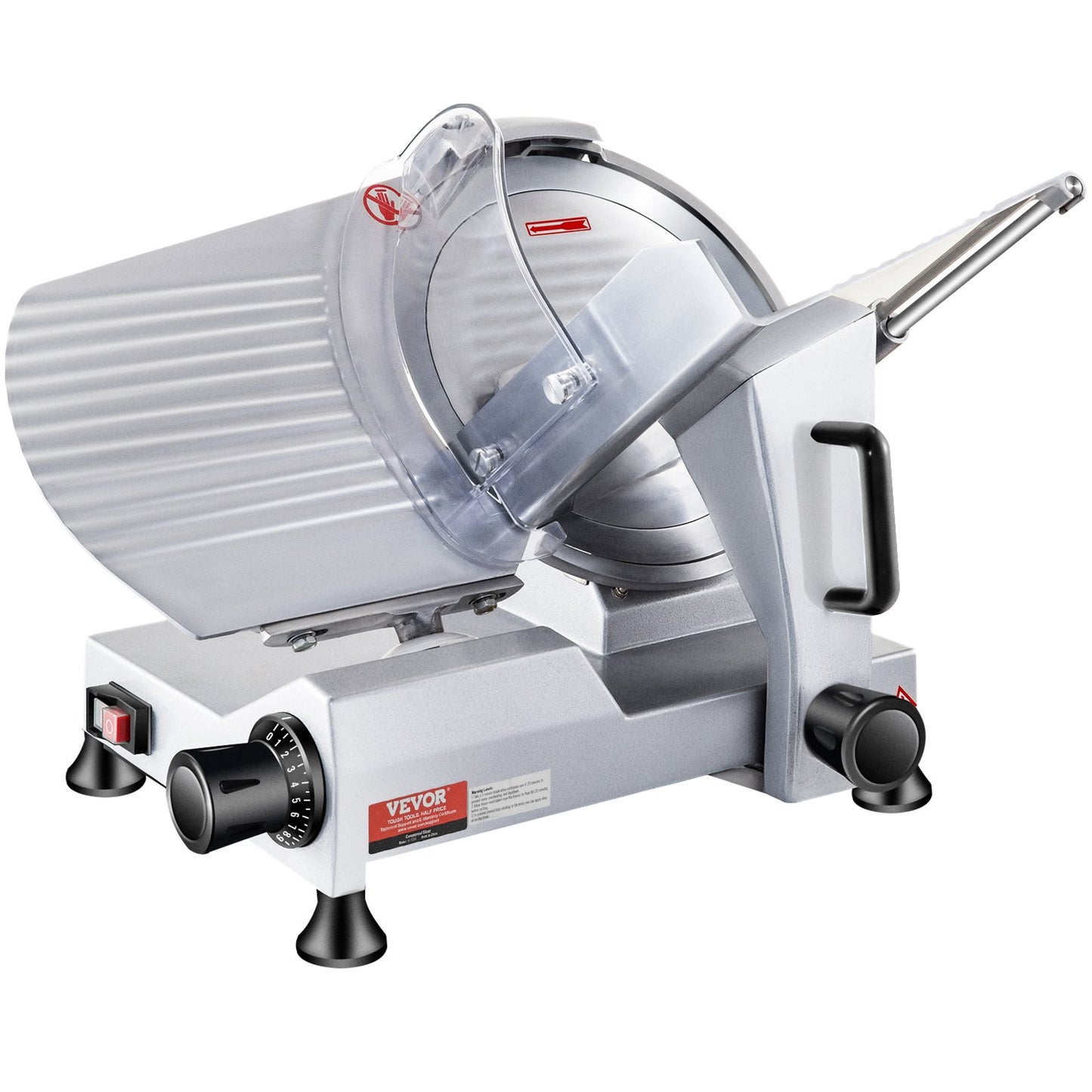 VEVOR Commercial Meat Slicer, 240W Electric Deli Food Slicer, 10 inch Carbon Steel Blade Electric Food Slicer, 350-400RPM Meat Slicer, 0 - 0.47 inch Adjustable Thickness for Commercial and Home Use