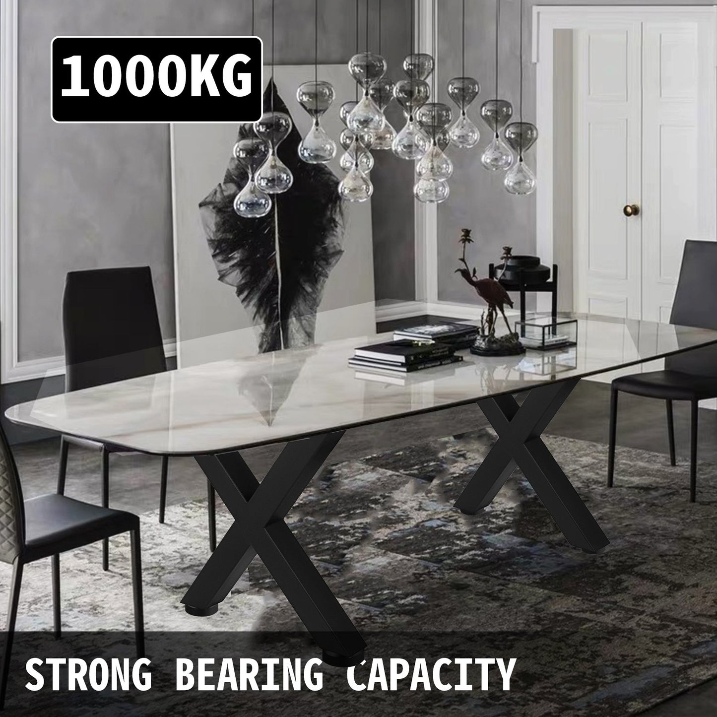 VEVOR Set of 2 Steel Table Legs, 16'Height 15'Wide Dining Table Legs, Heavy Duty 3.1" Square Box Section X Frame Table Legs, 16x15x3.1 Inch Black Color Industrial Country Style Metal Dining Legs