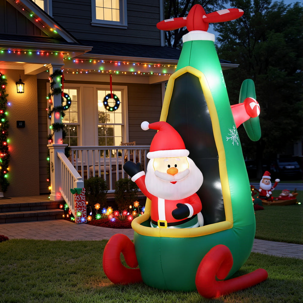 Jingle Jollys Christmas Inflatable Santa in Helicopter 2.55M Height LED Illuminated Decorations