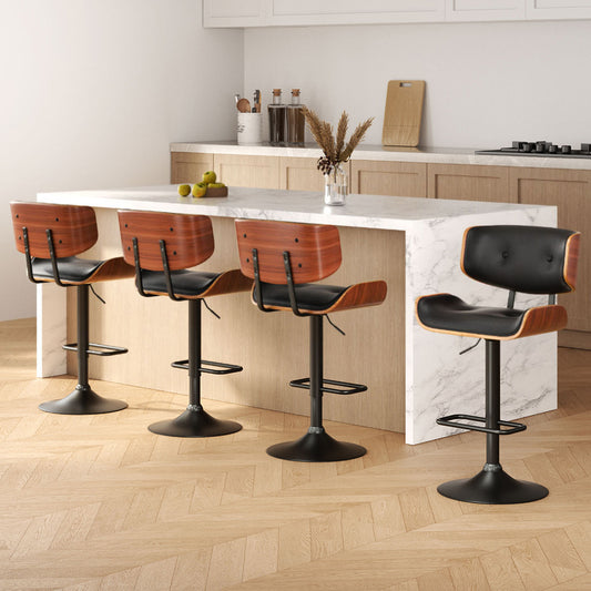 Artiss 4x Bar Stools Gas Lift Leather All Black