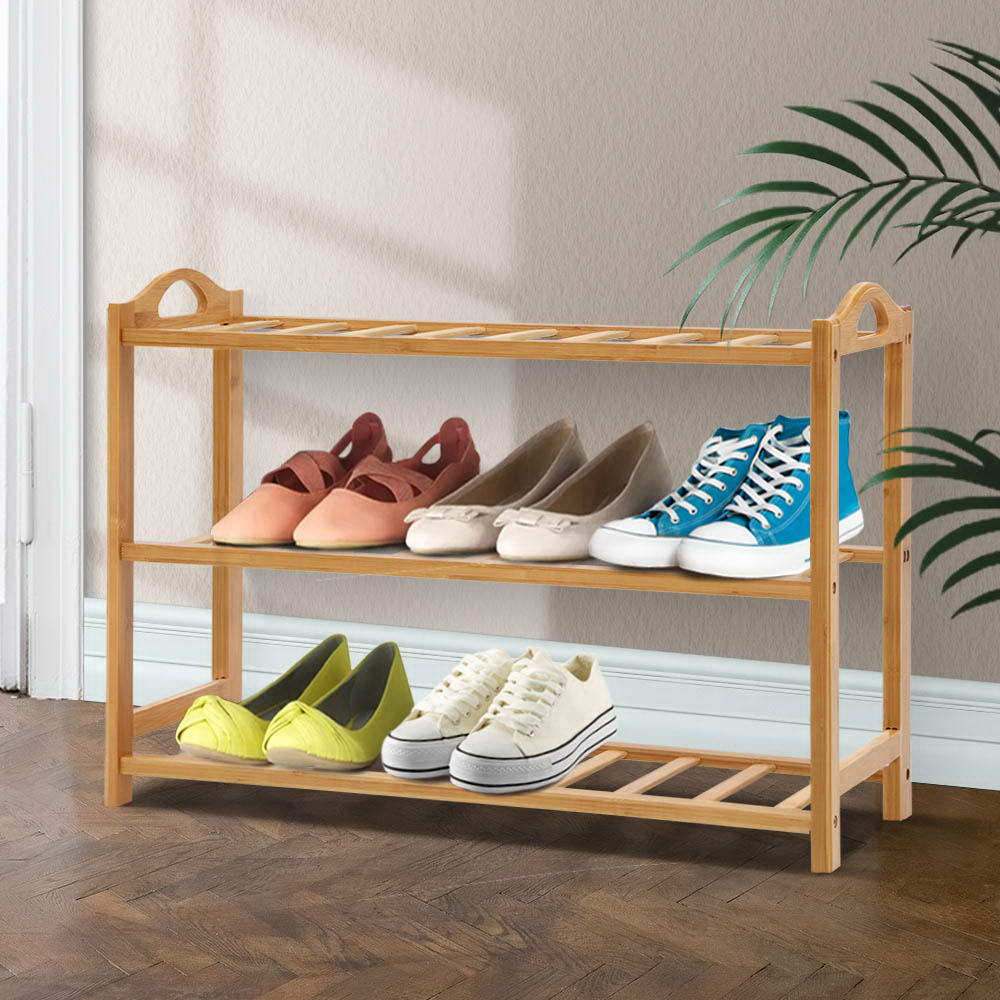 Artiss Shoe Rack Bamboo Shoe Storage 3-tier 9 Pairs