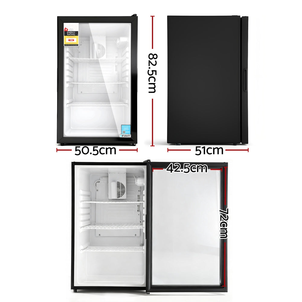 Devanti 105L Bar Fridge Glass Door Mini Fridge Countertop Cooler Black