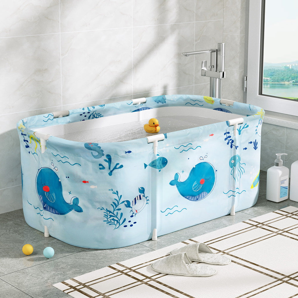 Weisshorn Foldable Bathtub PVC Spa Bucket Inflatable Cushion 114x62cm Blue