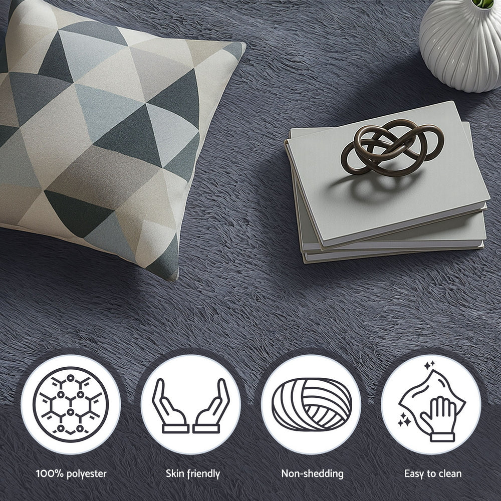 Artiss Floor Rug 160x230cm Plush Area Shaggy Rug Living Room Bedroom Carpet Grey