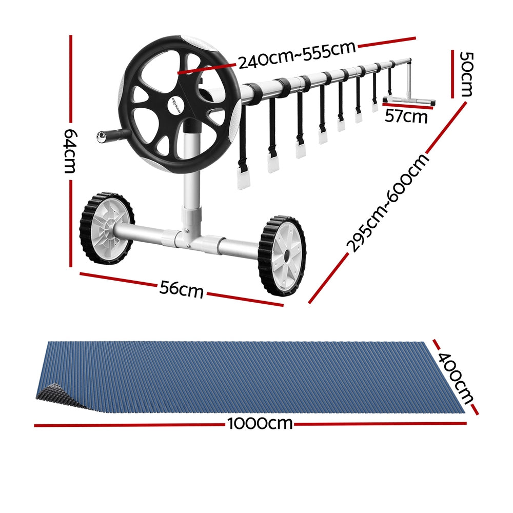 Aqua Buddy Pool Cover 600 Micron 10x4m w/ Roller 5.55m Swimming Pools Black Solar Blanket