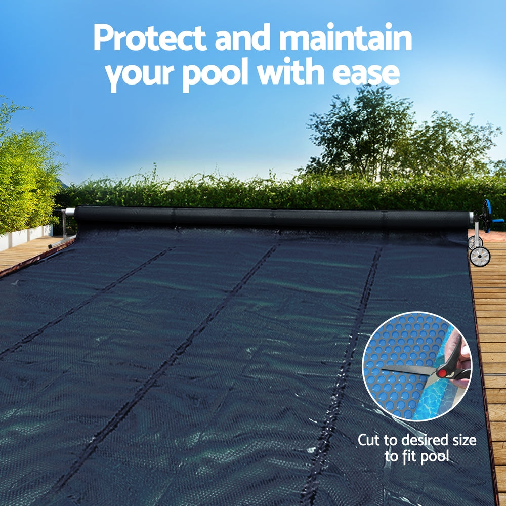 Aqua Buddy Pool Cover 7x4m 600 Micron w/ Roller 5.55m Black Solar Blanket
