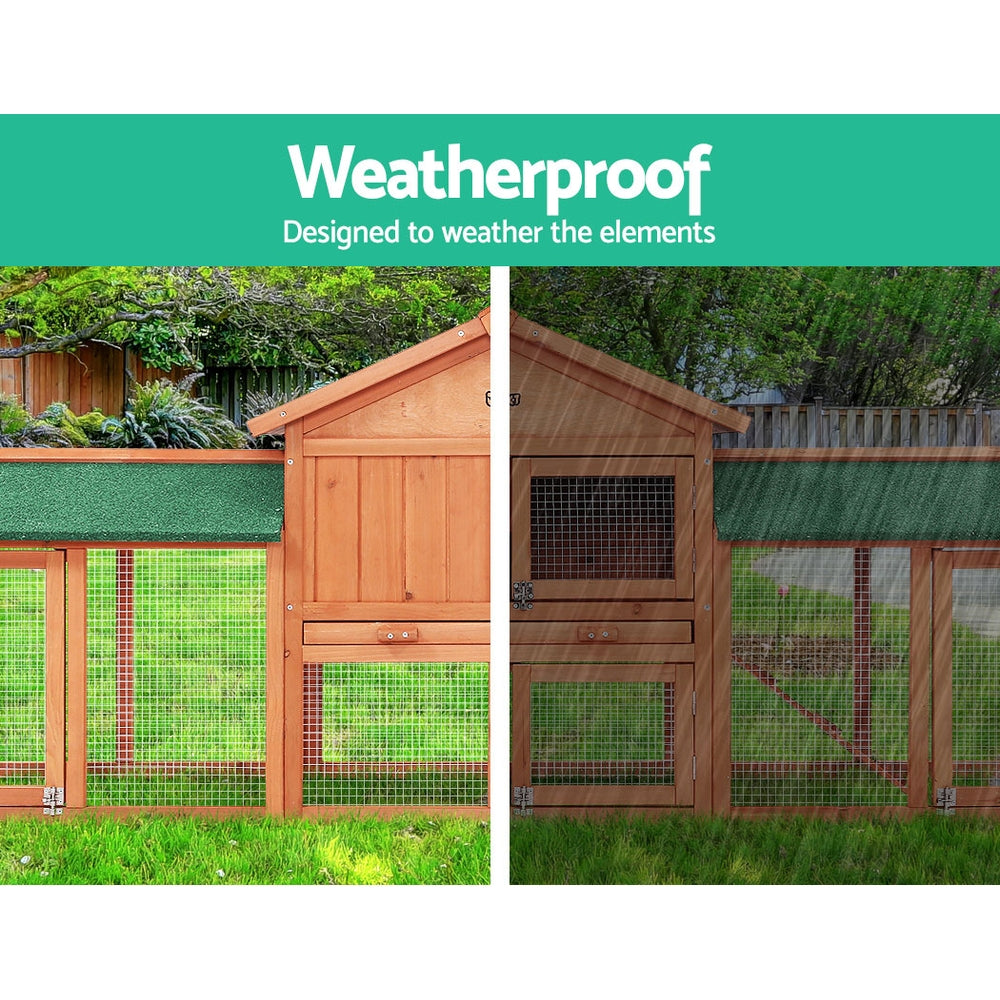 i.Pet Chicken Coop Rabbit Hutch 220cm x 44cm x 84cm Large Chicken Coop Run Wooden Outdoor Cage House