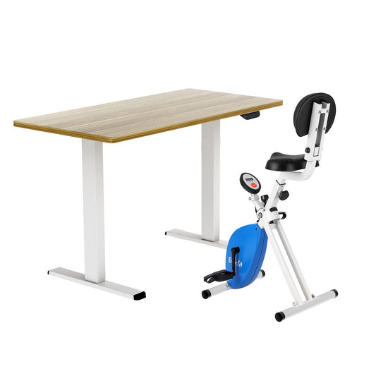 Artiss Under Desk Folding X-Bike with 140cm Automatic Standing Desk Magnetic Resistance Oak
