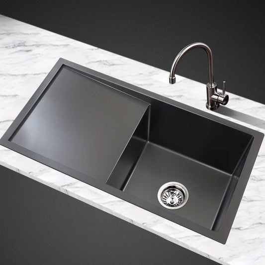 Cefito Kitchen Sink 75X45CM Stainless Steel Basin Single Bowl Black