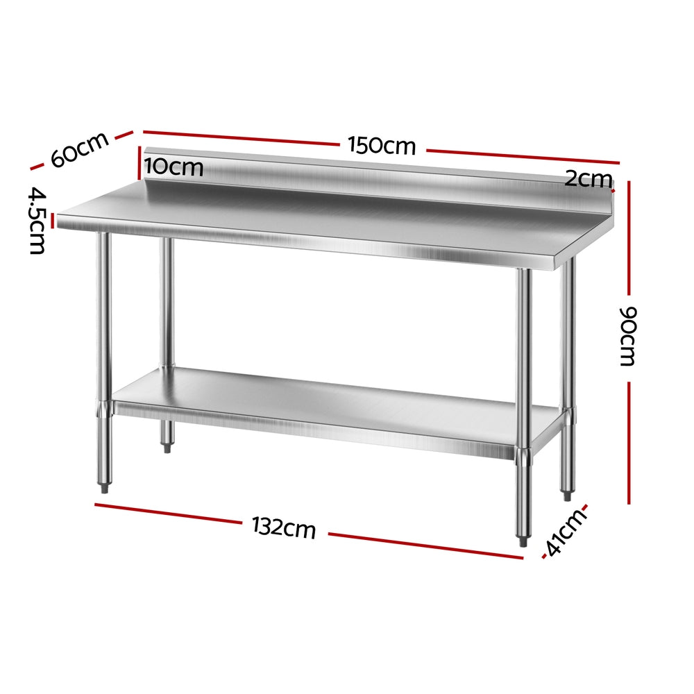 Cefito Stainless Steel  Kitchen  Bench w/ Splashback 1500x600MM 430