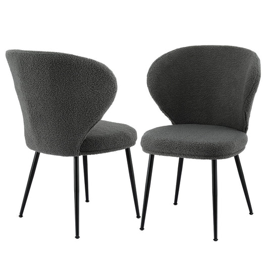 Artiss 2x Dining Chairs Sherpa Boucle Wing Back Grey