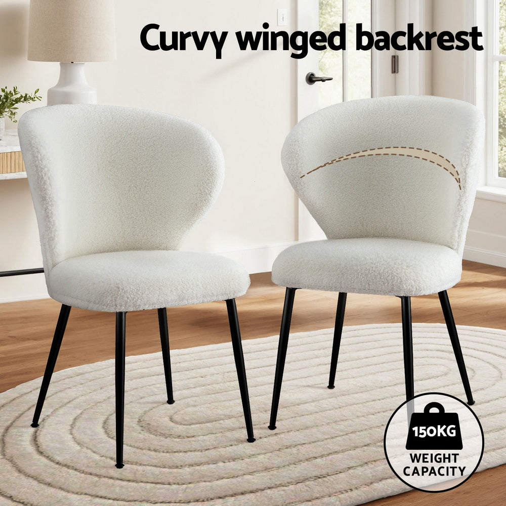 Artiss 2x Dining Chairs Sherpa Boucle Wing Back White