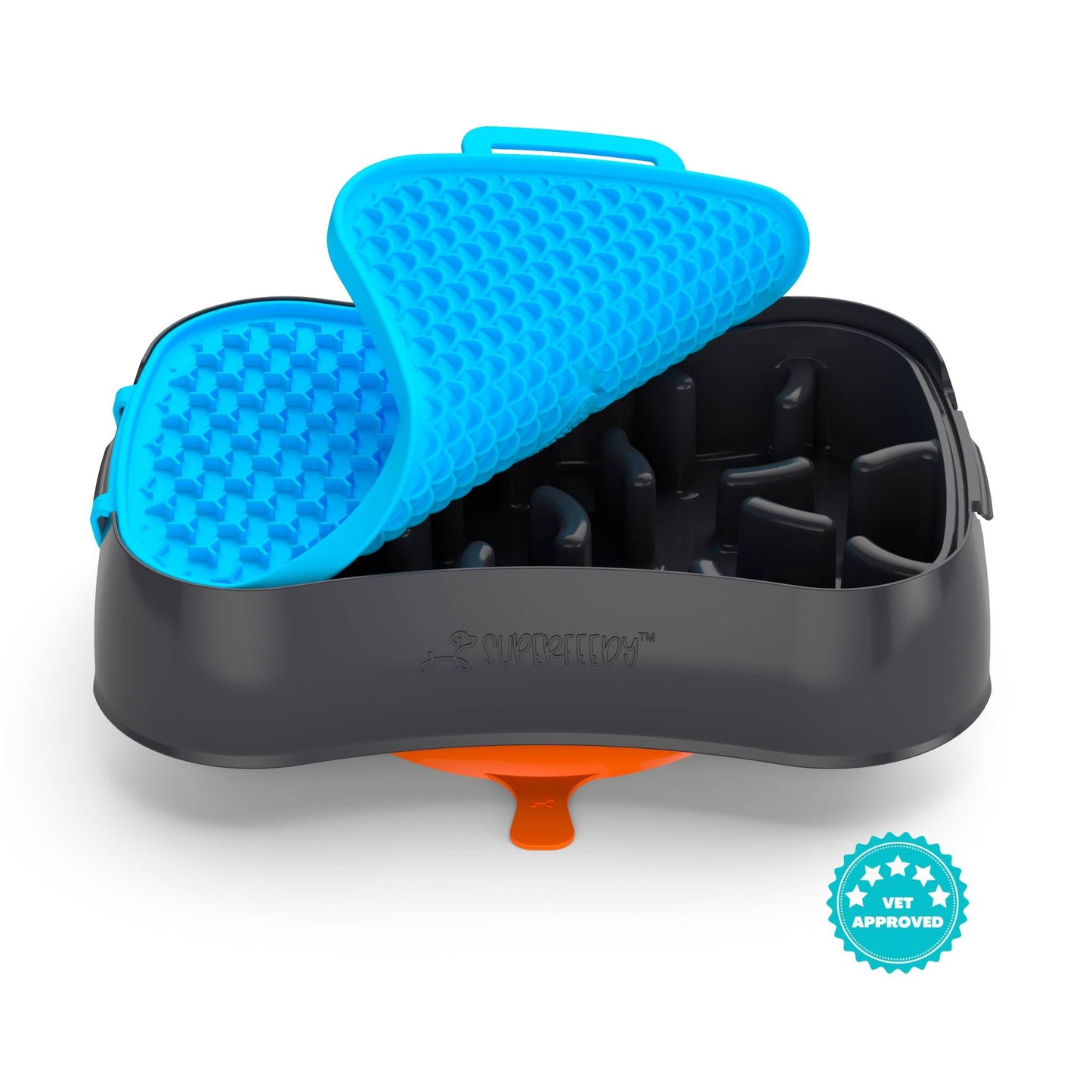 4-in-1 Slow Feeder Dog Bowl - Dark Grey Bowl with Blue Lickmat