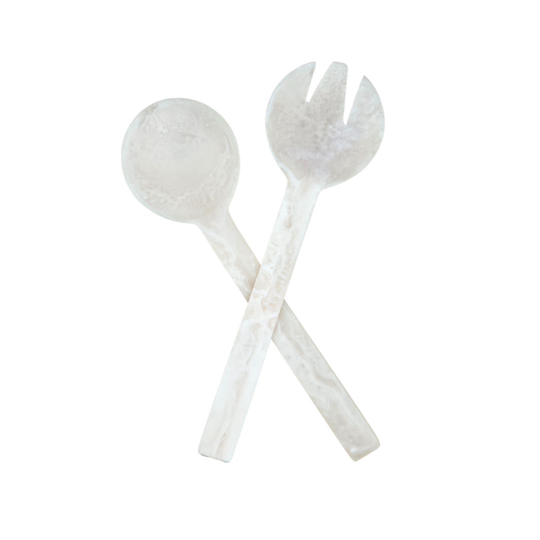 Lorne White Resin Salad Server Set - Handcrafted