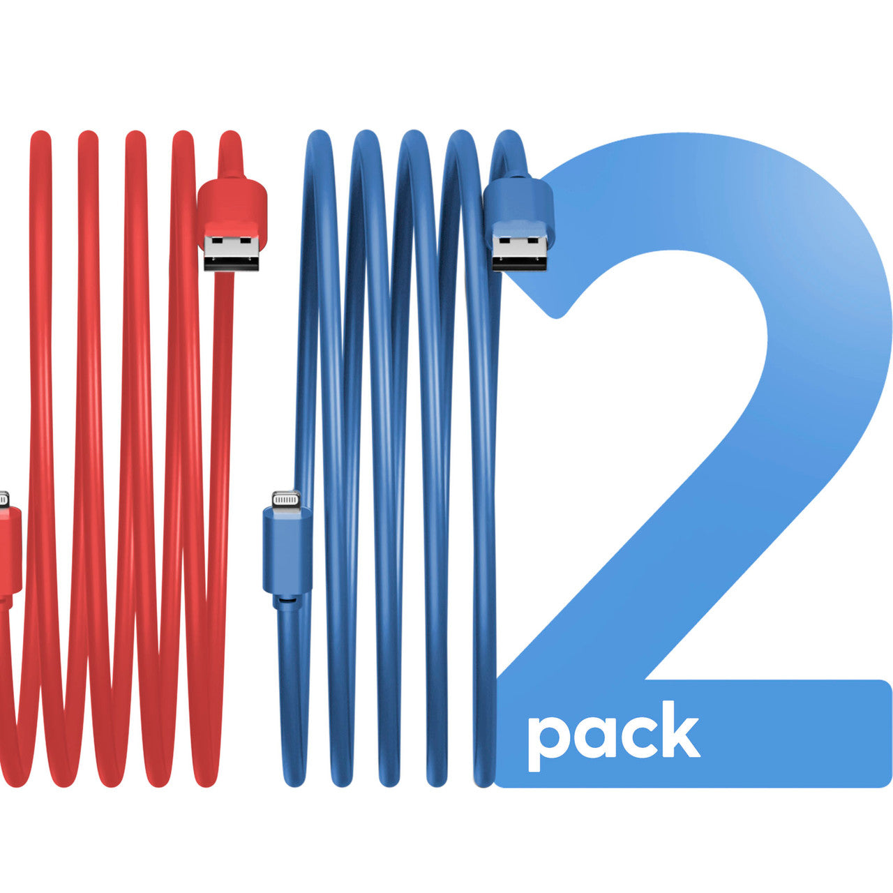 Laser MFi Lightning Cable 2 Pack Red/Blue 2M