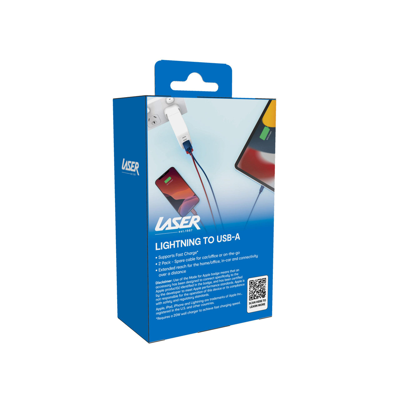 Laser MFi Lightning Cable 2 Pack Red/Blue 2M