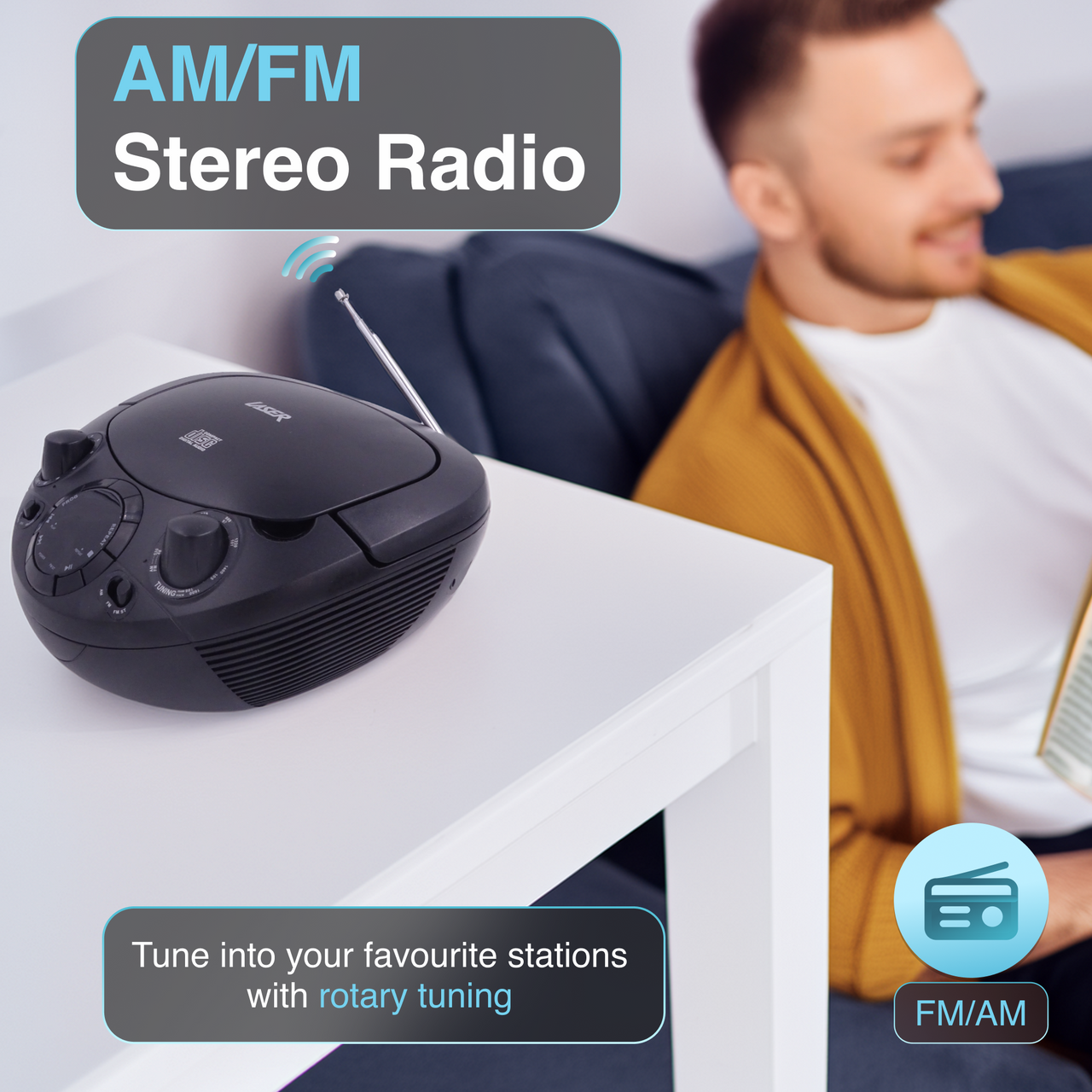 Laser Black Portable CD Boombox with AM/FM Radio