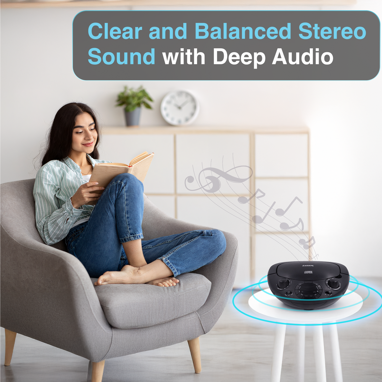 Laser Black Portable CD Boombox with AM/FM Radio