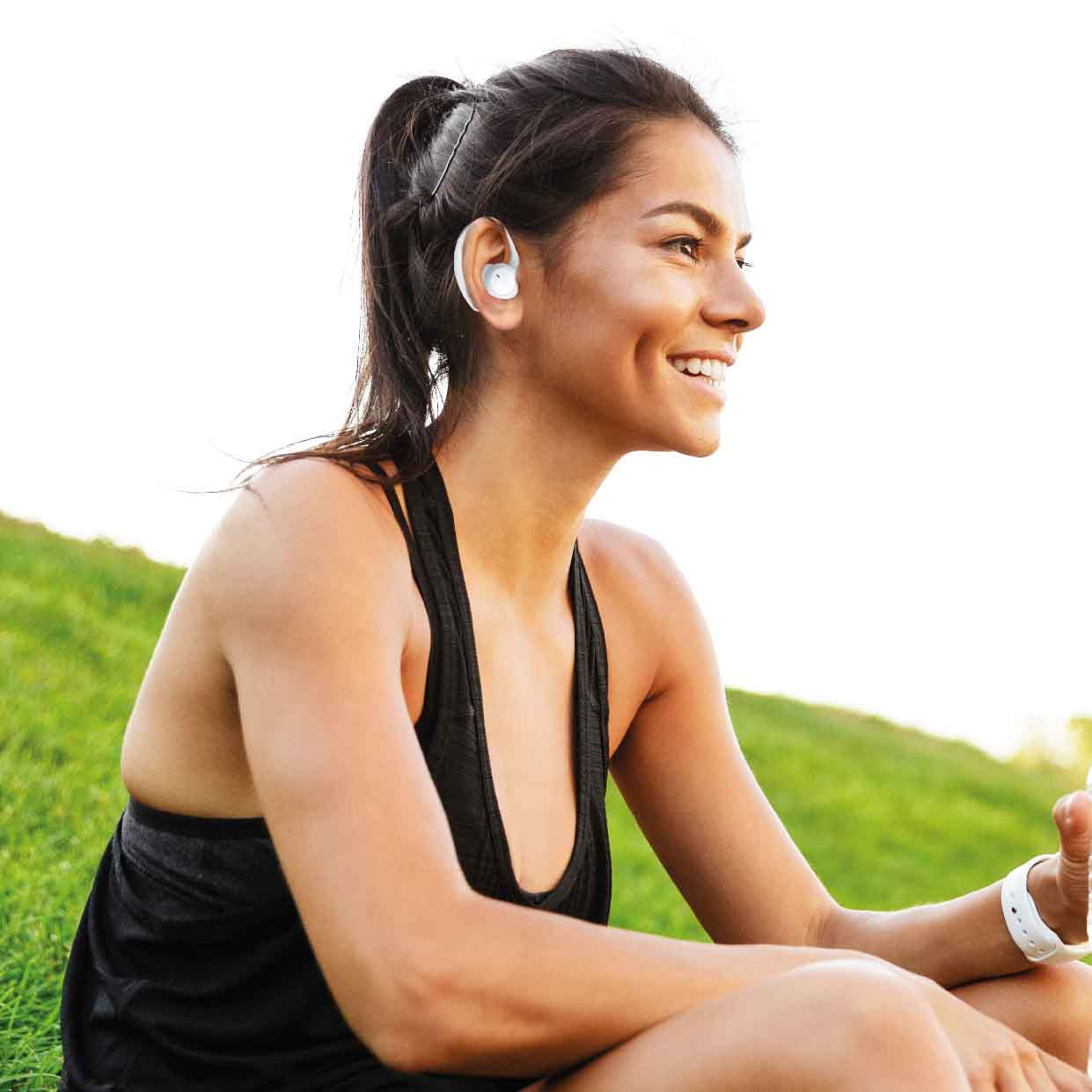 Laser Sport TWS Hook Earbuds with LED Display White