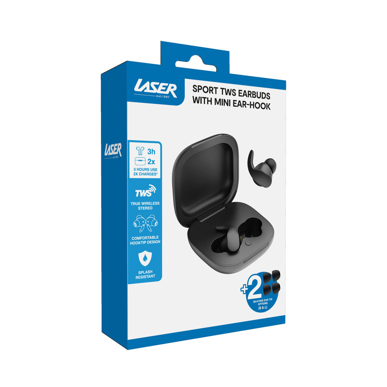 Laser Sport TWS Earbuds with Mini Ear-Hook Black