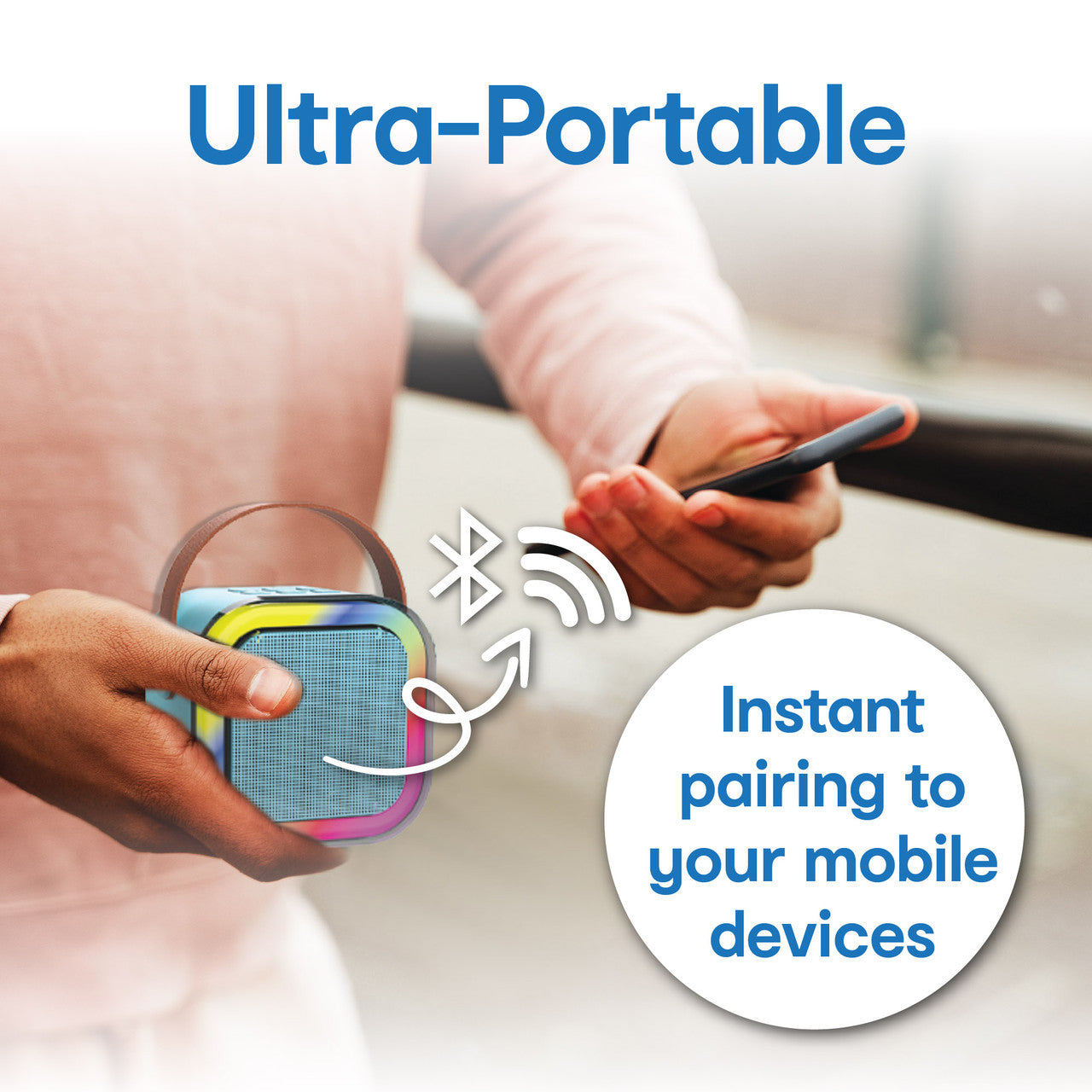 Laser Mini Karaoke Speaker with 2 Wireless Mics - Blue