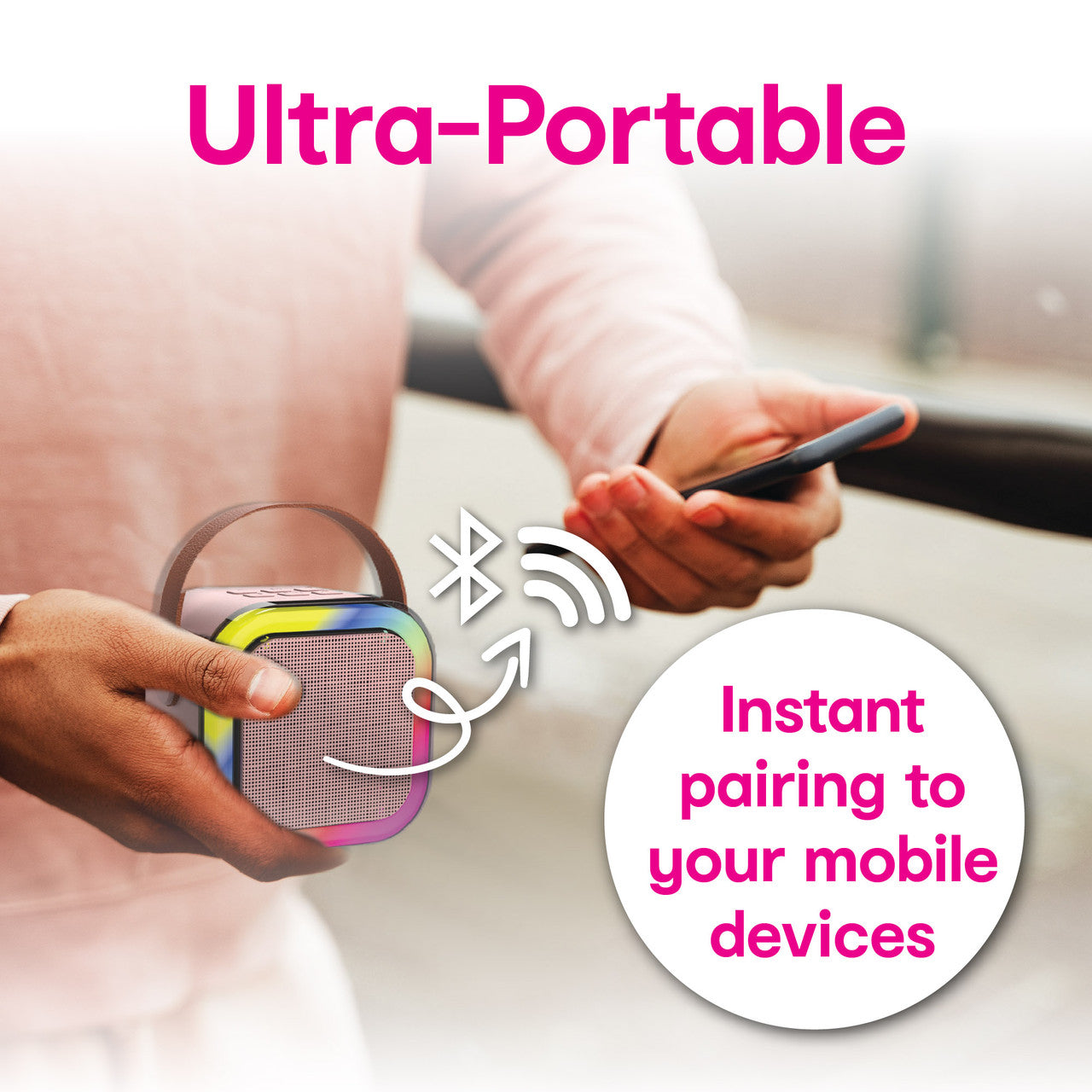 Laser Mini Karaoke Speaker with 2 Wireless Mics - Pink