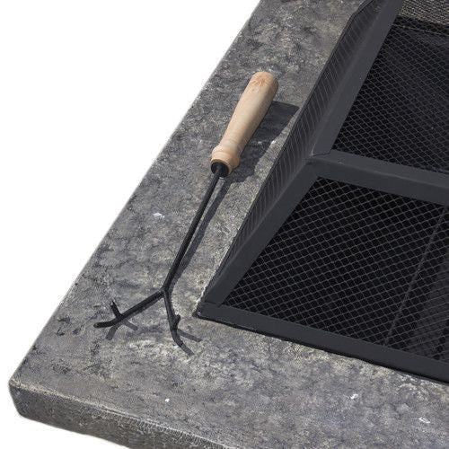 Samland STONE BASE OUTDOOR PATIO HEATER FIRE PIT TABLE WITH BBQ GRILL FIREPIT