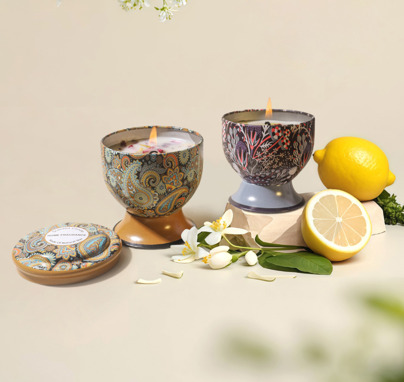 Christmas gift Aussie Scented Candle Set-4 Fragrances (Rose, Jasmine, Lemon, Lavender) in Artistic Tins for Home Ambiance & Gifting