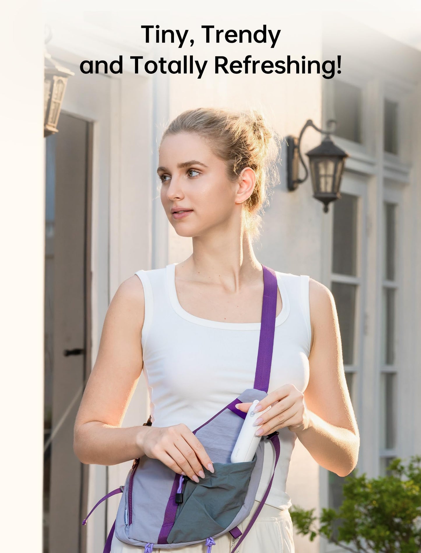 Handheld Mini Fan (White), 3-in-1 USB Rechargeable Portable Fan with Power Bank & Flashlight, Pocket Design for Travel & Summer