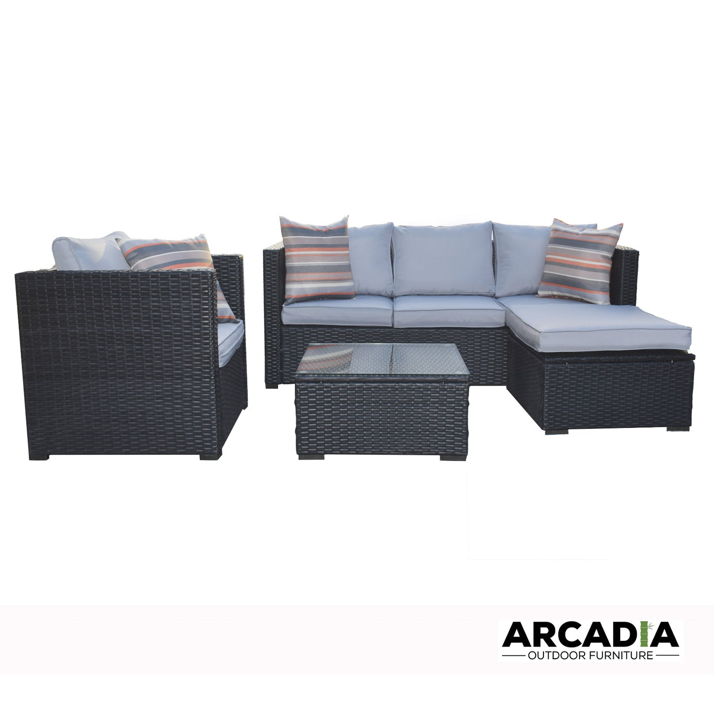 Arcadia Furniture Outdoor Rattan 4 Piece Sofa Lounge Set Home Garden Patio - Black and Grey
