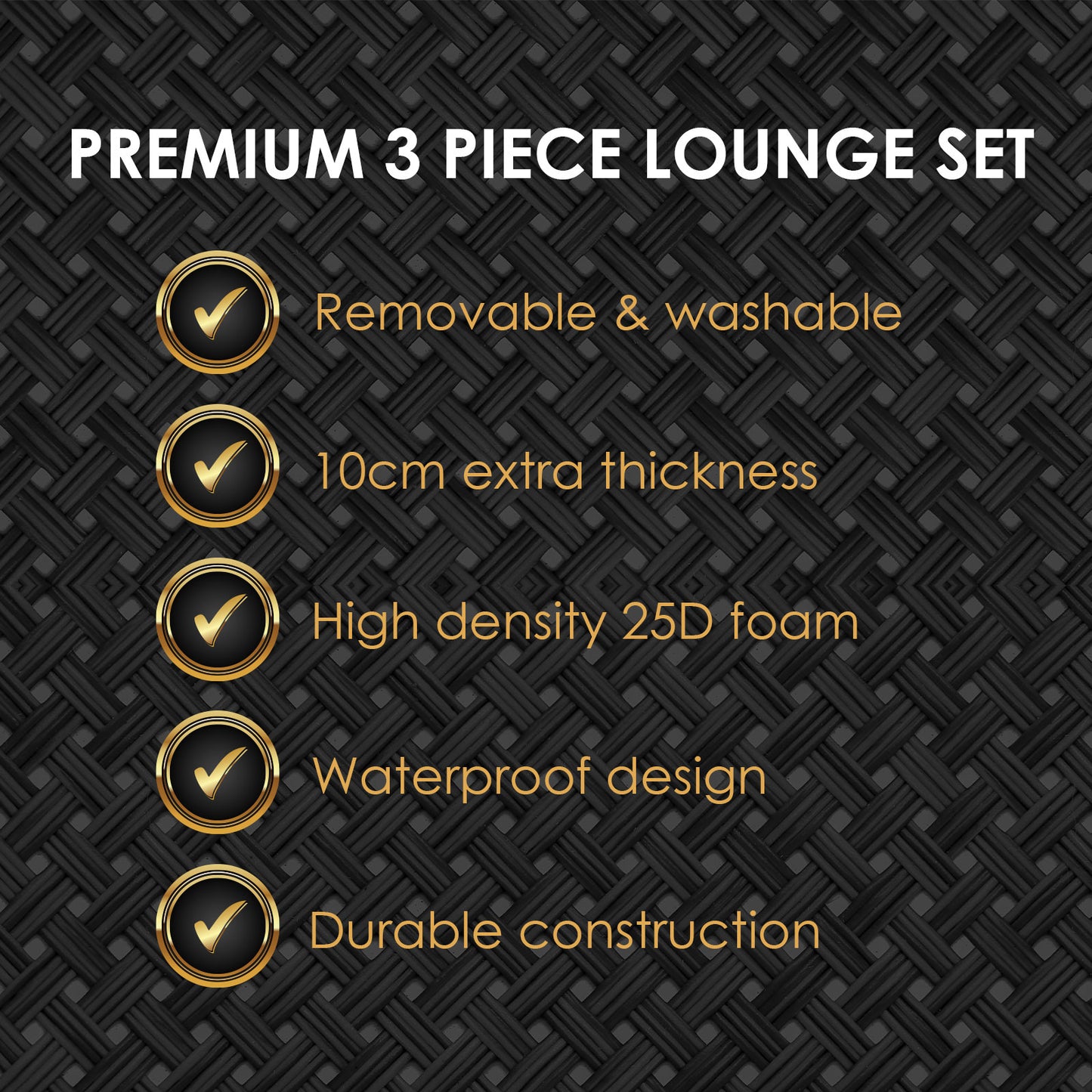 Arcadia Furniture Outdoor 3 Piece Sunlounge Set Rattan Garden Day Bed Lounger - Black and Grey