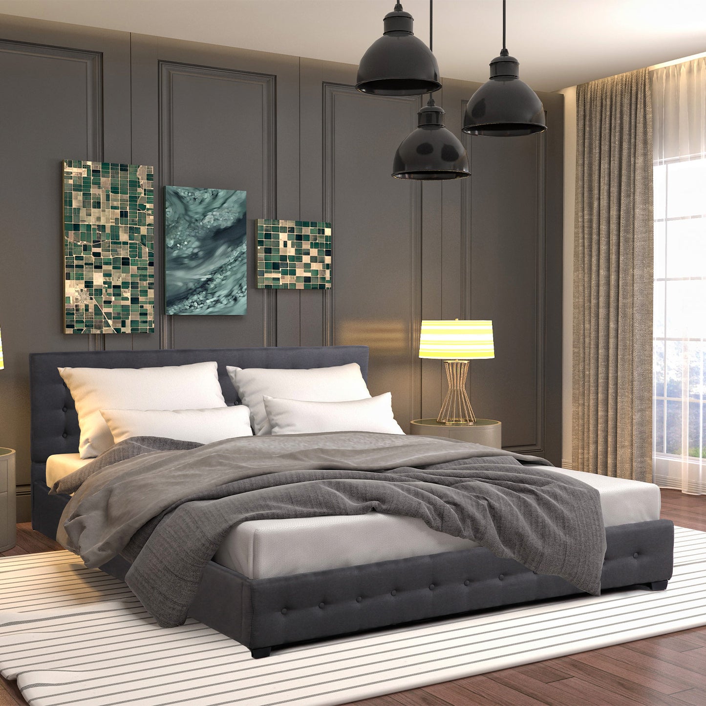 Milano Decor Eden Gas Lift Bed With Headboard Platform Storage Dark Grey Fabric - Double - Dark Grey