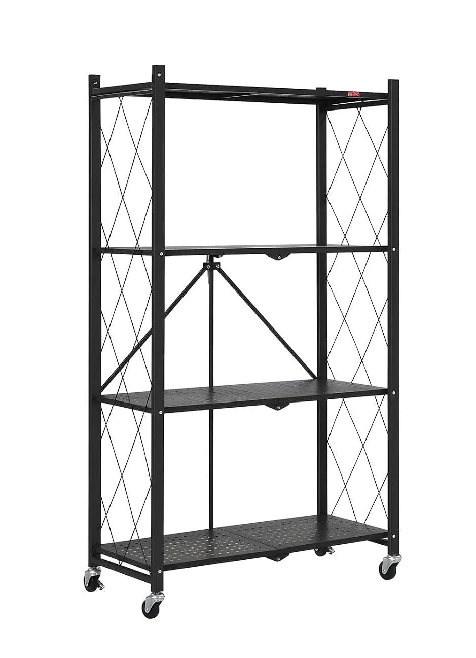 CARLA HOME 4-Tier Foldable Storage Shelf with Wheels for Kitchen, Garage, Pantry or Basement (Black)