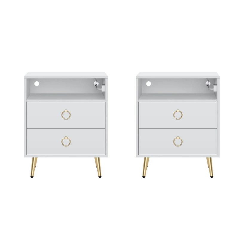 Amelia Modern LED Bedside table with USB and power socket white x 2