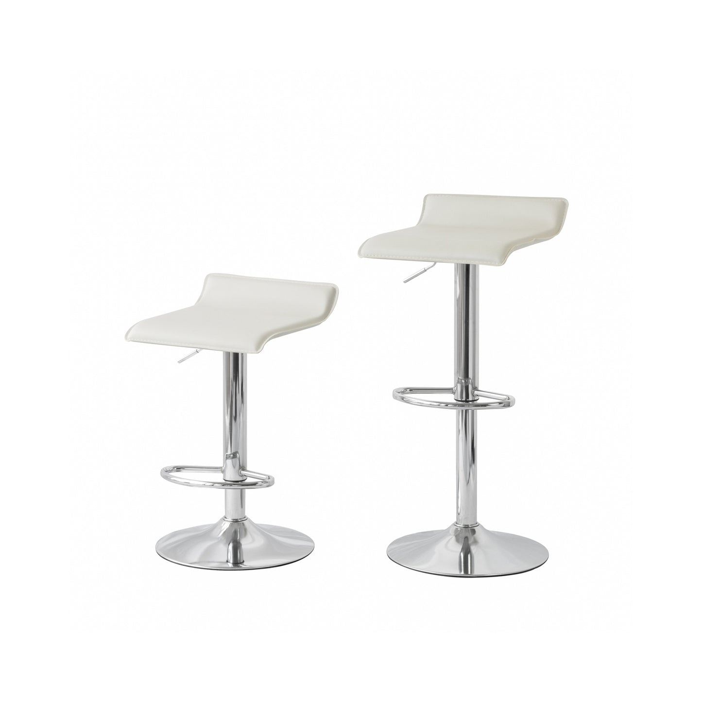 2 Leather Barstools (White) w/ Adjustable Height, 63-85cm