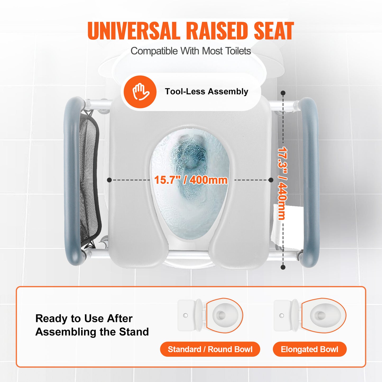 Upgrade Raised Toilet Seat 19.3"-25.2" 150kg Universal Toilet Riser for Elderly