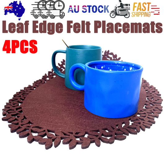 4Pc Leaf Edge Felt Placemats Heat Insulation Coffee Cup Mat Table Decor At First