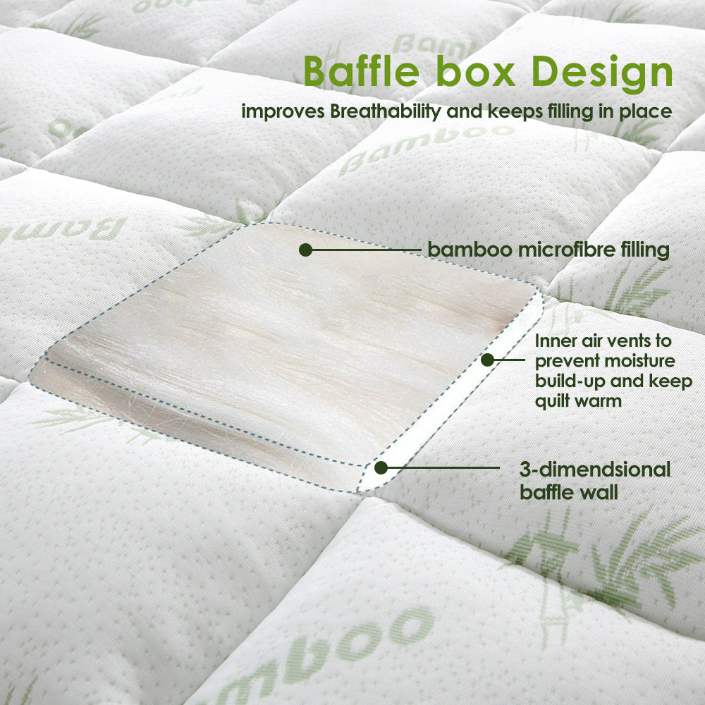 Bamboo Pillowtop Mattress Topper Luxury Bedding Mat Pad Protector Cover Single 90 x 190 cm