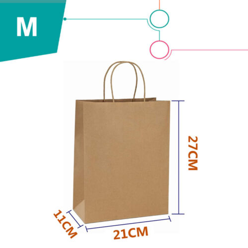 25pcs Bulk Kraft Paper Bags Gift Shopping Carry Craft Brown Retail Bag with Handles Au M