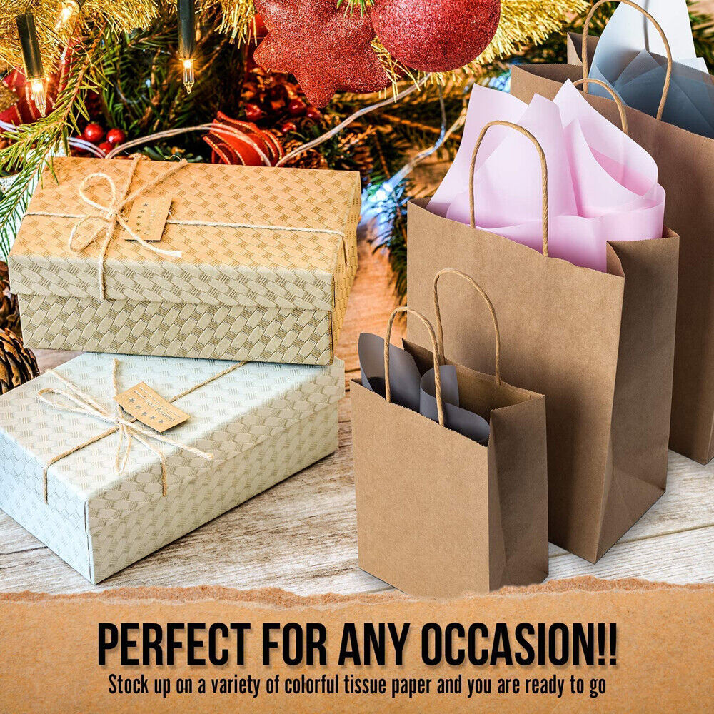 5pcs Bulk Kraft Paper Bags Gift Shopping Carry Craft Brown Retail Bag with Handles Au M