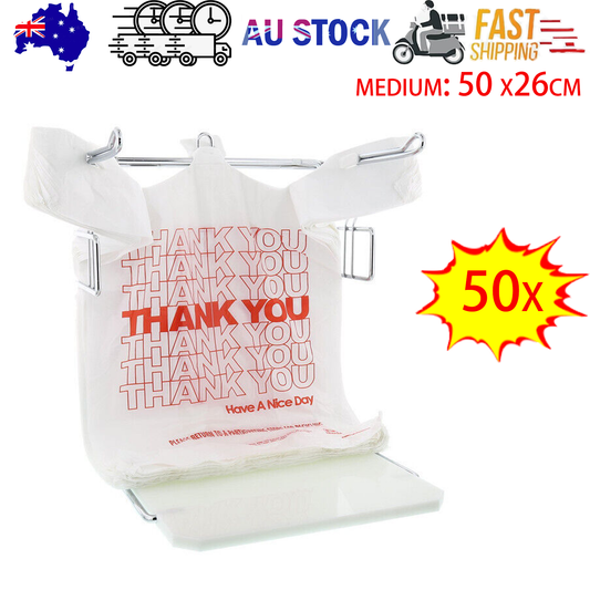 50X Plastic Shopping Bags - Reusable Recyclable Singlet Eco Grocery Carry Bag Medium