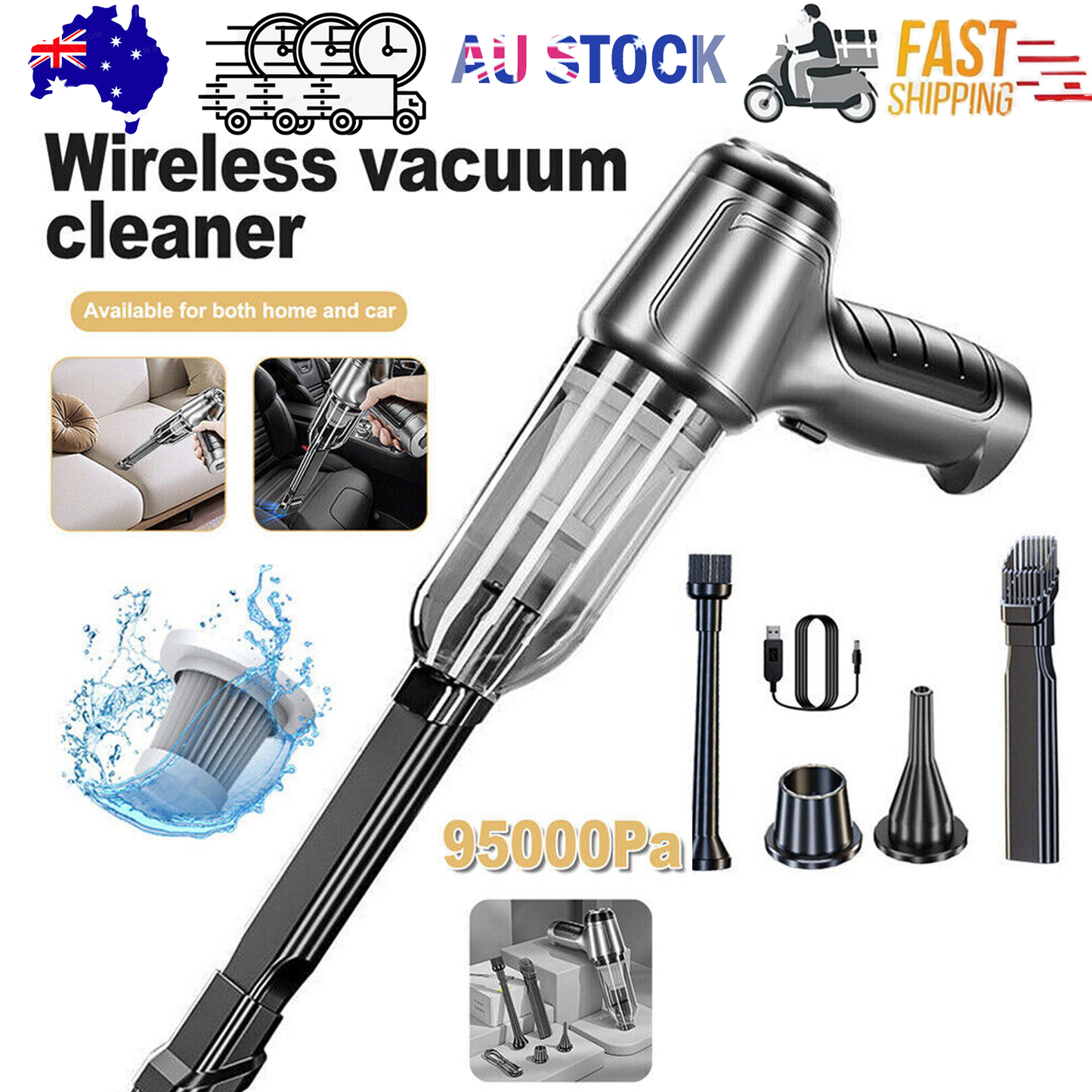 95000PA Wireless Car Vacuum Cleaner Handheld Vaccum Dust Blow Mini Power Suction