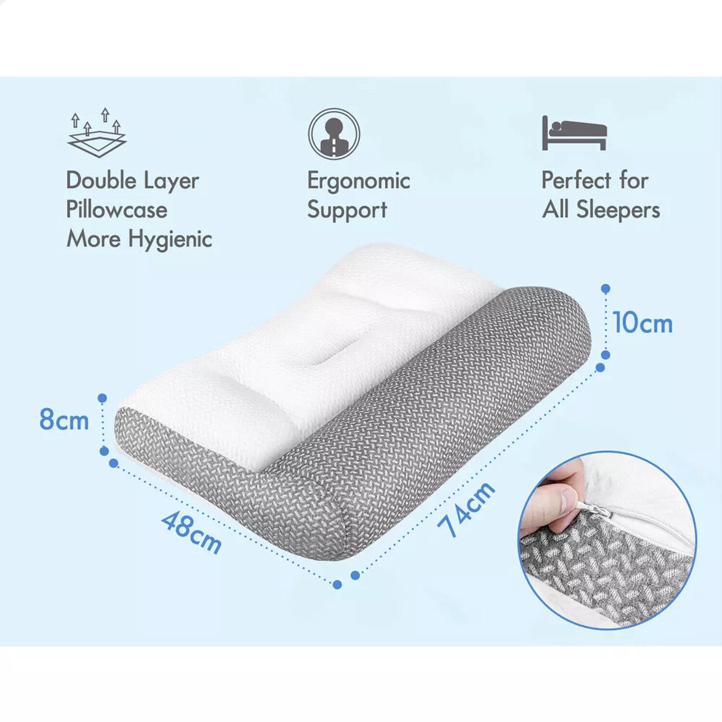 Ergonomic Cervical Pillow Contour Orthopedic Neck Pain Adjustable Bed Pillow